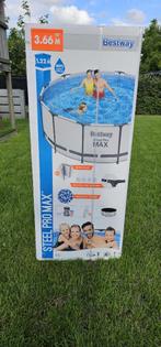 Nieuw zwembad bestway pro steel max met blauwe solar cover, Nieuw, 300 cm of meer, 200 tot 400 cm, Rond