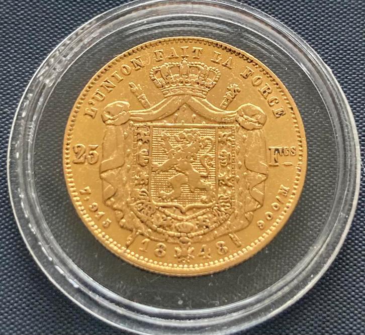 Goud 25 francs 1848 Leopold I , Belgie, Postzegels en Munten, Munten | België, Losse munt, Goud, Goud, Ophalen of Verzenden