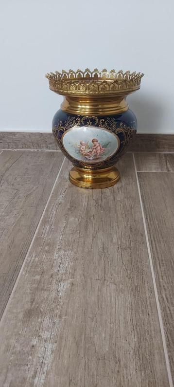 Antieke Kobalt blauw porselein/messing vaas - Limoges-stijl beschikbaar voor biedingen