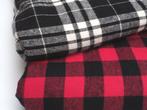 4493) 140x50cm Katoenen flanel ruiten wit en zwart / rood, 120 cm of meer, Nieuw, Ophalen of Verzenden, Katoen
