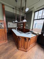 Antieke Franse toog van eik met marmeren blad, Huis en Inrichting, Ophalen, Gebruikt