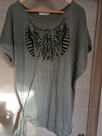 iSILK t-shirt katoen kaki/zwart/steentjes XL, Kleding | Dames, Grote Maten, Zo goed als nieuw, ISilk, Groen, Shirt of Top