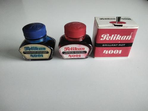 Oude 4001 PELIKAN flessen met felrode en blauwe inkt., Diversen, Schrijfwaren, Zo goed als nieuw, Verzenden