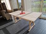 Vintage tafel wit geolied, robuuste afwerking., Huis en Inrichting, Ophalen, Gebruikt, 50 tot 100 cm, Vijf personen of meer