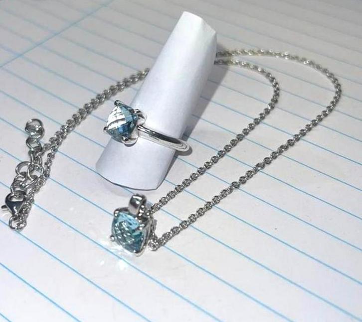 Topaas zilver ring/ topaas zilver hanger, Handtassen en Accessoires, Ringen, Zilver, Ophalen