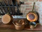 4 zwaar koperen kookpotten, Antiquités & Art, Antiquités | Bronze & Cuivre, Enlèvement, Cuivre
