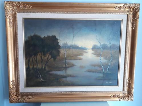 TONY FITELLAER Schilderij "zonsondergang in ven" ? Pr.: € 40, Huis en Inrichting, Woonaccessoires | Schilderijen, Tekeningen en Foto's
