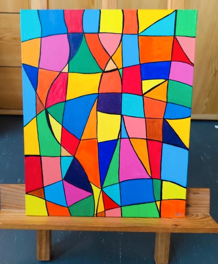 3  Peintures acryliques sur toile, colorées, Antiek en Kunst, Kunst | Schilderijen | Abstract, Ophalen of Verzenden