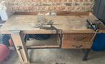Oude werkbank, Doe-het-zelf en Bouw, Werkbanken, Ophalen, Gebruikt, 120 tot 170 cm, Bankschroef