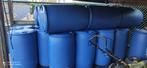 Blauwe vaten 220 Liter met witte stop, uitgespoeld !, 150 liter of meer, Ophalen, Zo goed als nieuw, Kunststof