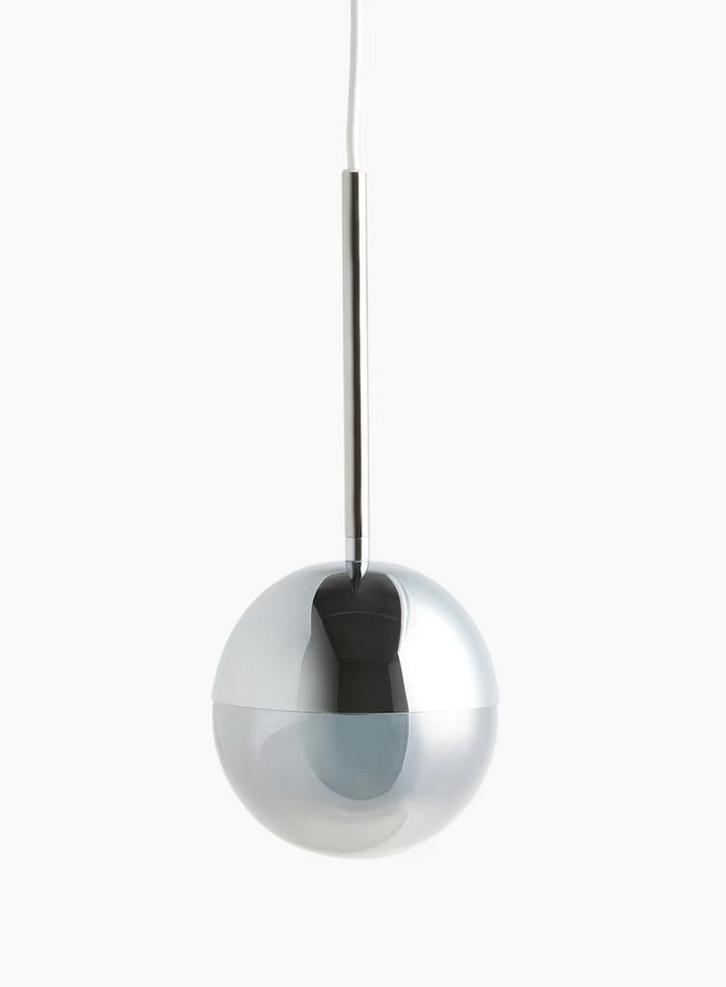 2 kleine bollen metalen hanglampen, Huis en Inrichting, Lampen | Hanglampen, Gebruikt, 75 cm of meer, Glas, Metaal, Ophalen