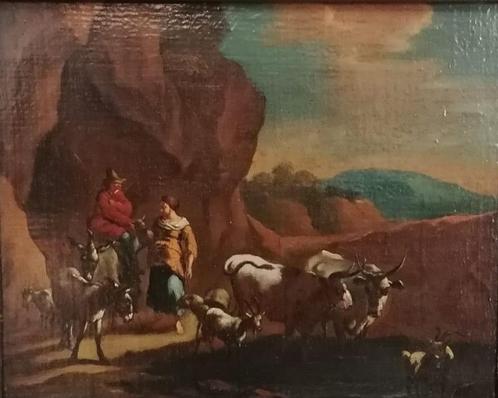 17e eeuwse schilderij/Italiaanse school/Landschap met figure, Antiek en Kunst, Kunst | Schilderijen | Klassiek, Verzenden