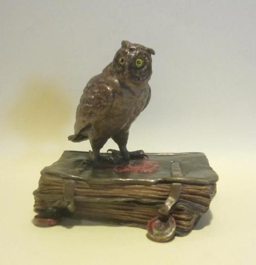 Bronze viennois ancien Franz Bergmann, hibou sur des livres,, Antiquités & Art, Art | Sculptures & Bois, Envoi