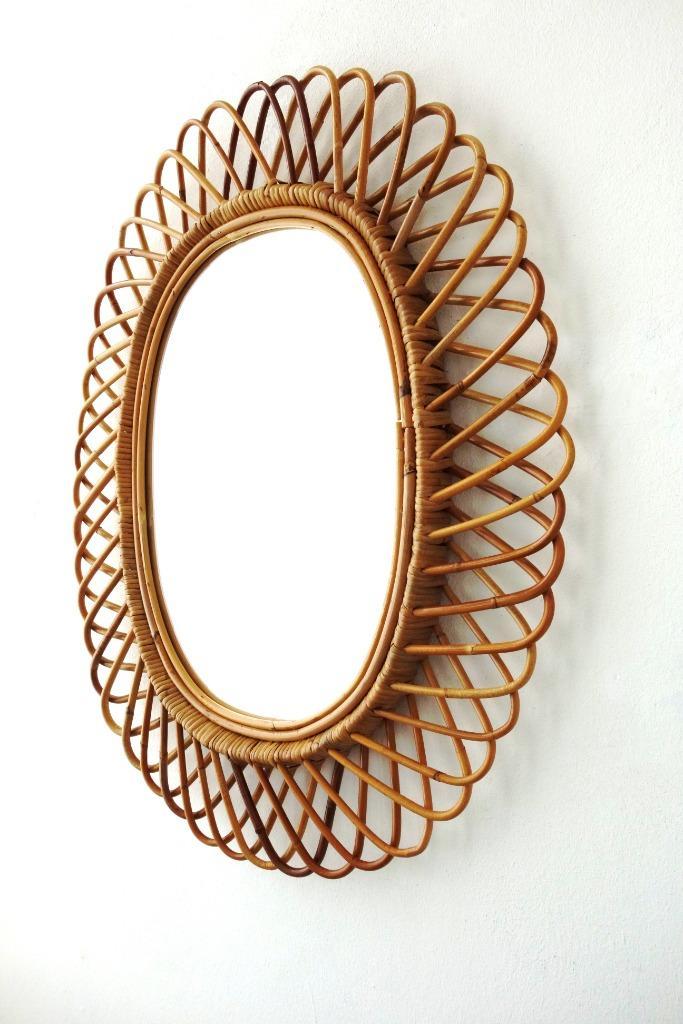 Vintage bamboe spiegel ovaal Wicker rotan XXL Franco Albini, Huis en Inrichting, Woonaccessoires | Spiegels, Gebruikt, Ovaal, Ophalen