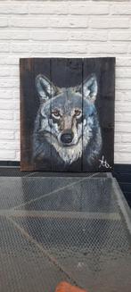 Wolf schilderij op hout voor Kerst, Antiek en Kunst, Ophalen of Verzenden