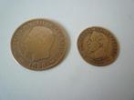 Munten van 5 en 2 cent. Napoleon III, Frankrijk, Ophalen of Verzenden, Losse munt