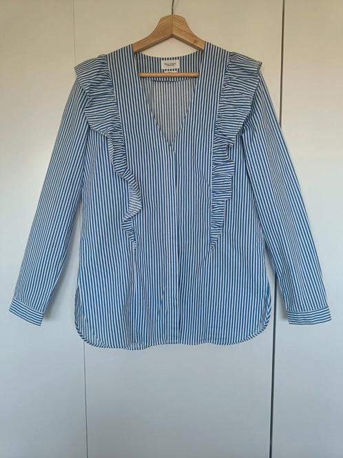 Marc O'Polo - Gestreept hemd met ruffels, Kleding | Dames, Blouses en Tunieken, Zo goed als nieuw, Maat 36 (S), Blauw, Ophalen of Verzenden