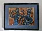 Mooie abstracte figuren - Aquarel op papier - Gesigneerd, Antiek en Kunst, Kunst | Schilderijen | Abstract, Ophalen of Verzenden