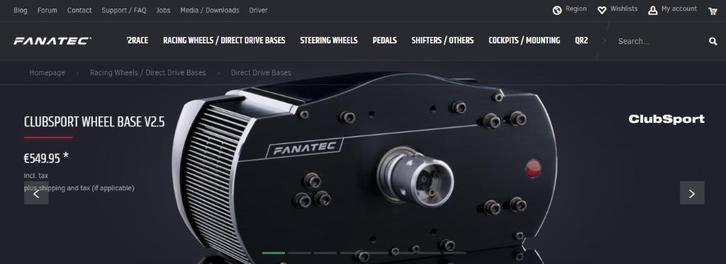 Fanatec Club Sport Wheel Base V2.5 8Nm.met of zonder stuur, Computers en Software, Joysticks, Zo goed als nieuw, Ophalen of Verzenden