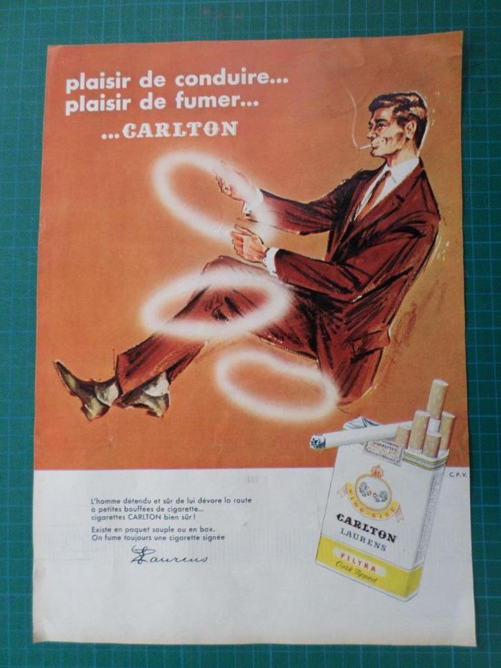 Laurens Carlton cigarette - publicité papier - 1965, Verzamelen, Merken en Reclamevoorwerpen, Gebruikt, Overige typen, Ophalen of Verzenden