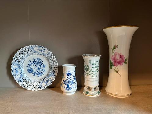 Lot van 3 Meissen vazen + bord, Antiquités & Art, Antiquités | Vases, Enlèvement ou Envoi