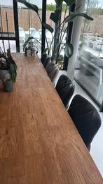 Teakhout tafel met 8 lederen stoelen, Huis en Inrichting, Ophalen, Zo goed als nieuw, Teakhout