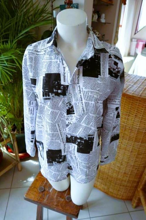 origineel kranten blouse/overhemd, Kleding | Dames, Blouses en Tunieken, Zo goed als nieuw, Maat 42/44 (L), Overige kleuren, Ophalen of Verzenden