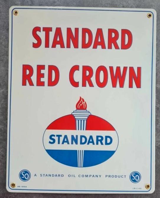 Standard red crown emaillen reclame bord USA benzine olie, Collections, Marques & Objets publicitaires, Utilisé, Panneau publicitaire