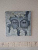 Groot modern schilderij 78x78 cm – abstract grijs/blauw, Antiek en Kunst, Ophalen