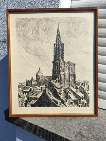 Lithographie église signe beschikbaar voor biedingen