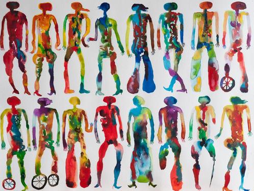 Origineel gouache van Wole Lagunju 2017 Nigeria, Antiek en Kunst, Kunst | Schilderijen | Modern, Ophalen of Verzenden