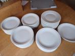 48 witte borden van 19 cm (maat dessert) in goede staat, Ophalen, Gebruikt, Porselein, Bord(en)