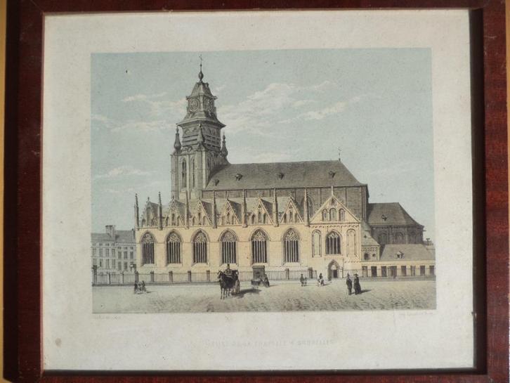 ca 1840 Brussel Kapellekerk Canelle Litho Simoneau & Toovey, Antiek en Kunst, Kunst | Etsen en Gravures, Ophalen of Verzenden