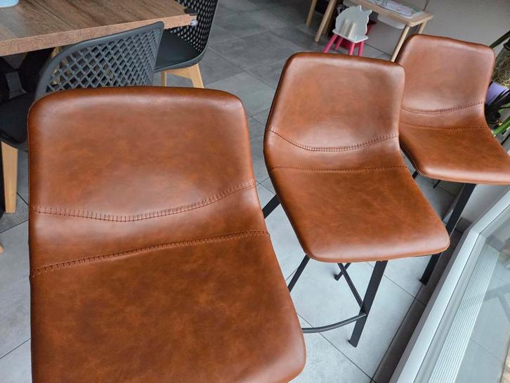 3 chaises de bar cognac Spartacus, Maison & Meubles, Tabourets de bar, Cuir, Enlèvement