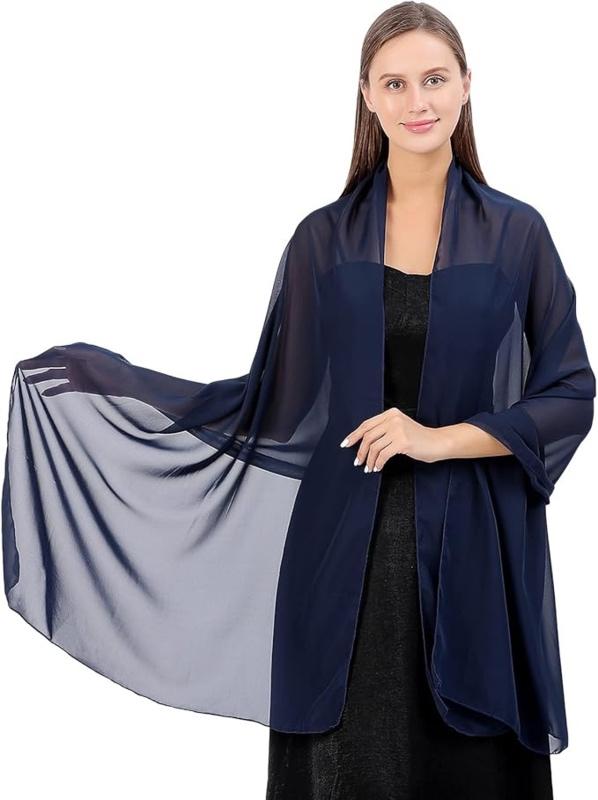 stola marineblauw - stola chiffon, Kleding | Dames, Mutsen, Sjaals en Handschoenen, Nieuw, Sjaal, Ophalen of Verzenden