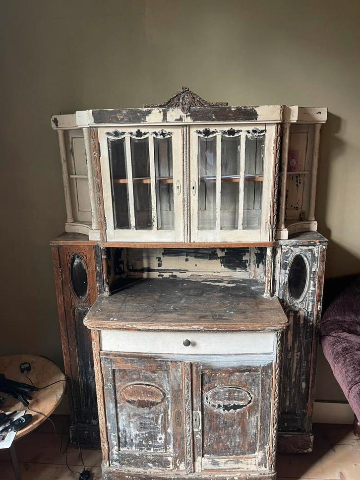 Antieke Buffetkast / Vitrinekast – Voor Restauratie, Antiek en Kunst, Antiek | Meubels | Kasten, Ophalen