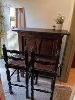Meuble bar bois foncé et chaises haute assorties, Maison & Meubles, 25 à 50 cm, Chêne, Comme neuf, 100 à 150 cm