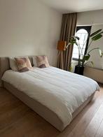 Beige bed met opbergruimte, Huis en Inrichting, Slaapkamer | Bedden, 160 cm, Beige, Stof, Zo goed als nieuw