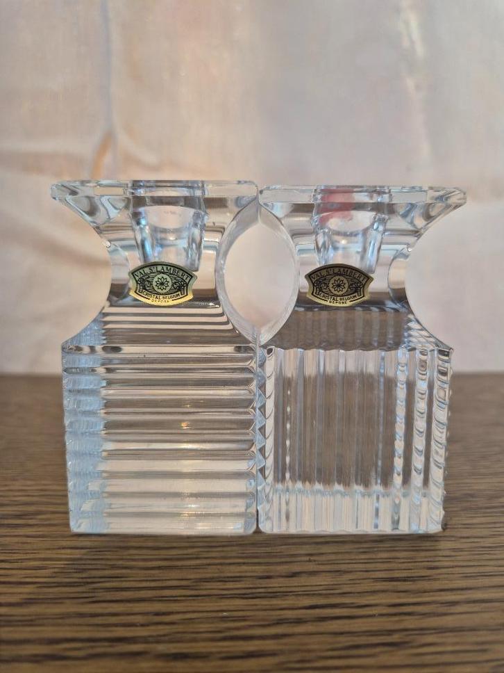 Set Val Saint Lambert kandelaars – kristal, Antiek en Kunst, Antiek | Kandelaars, Kristal, Ophalen