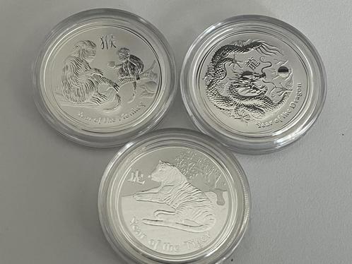 3 zilveren munten 1/2oz Lunar II serie 2010/2012/2016, Postzegels en Munten, Munten | Oceanië, Losse munt, Zilver, Ophalen of Verzenden