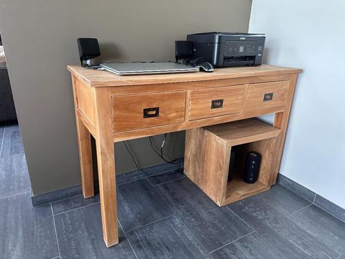 Bijzettafel/bureau teak L120xB50xH78 (cm), Huis en Inrichting, Tafels | Bijzettafels, Gebruikt, Rechthoekig, 60 cm of meer, 75 cm of meer
