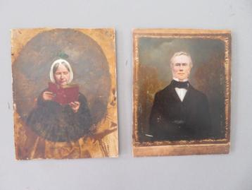 2 x Portrait du XIXe siècle sur carton, Antiquités & Art, Envoi