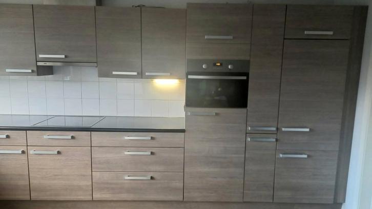 Keuken met keukentoestellen, Huis en Inrichting, Keuken | Complete keukens, Gebruikt, Hoekkeuken, Bruin, Hout, Ophalen