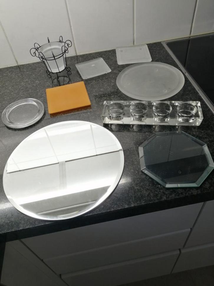 Lot kaarsenhouders en (spiegel) onderzetters, Huis en Inrichting, Woonaccessoires | Kandelaars en Kaarsen, Zo goed als nieuw, Wit
