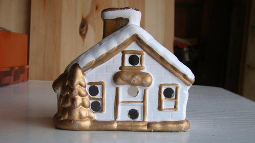 theelicht huisje wit met goud 14x9 x14cm H - kerst winter, Diversen, Kerst, Ophalen of Verzenden