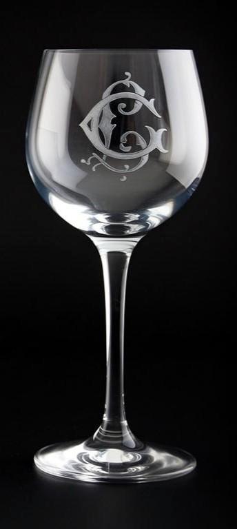 Lot de 4 verres à vin rouge en cristal avec monogramme CL, Collections, Verres & Petits Verres, Enlèvement ou Envoi