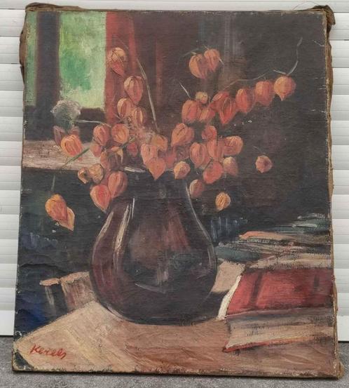 Huile sur toile fleur signe Henri kerels, Antiek en Kunst, Kunst | Schilderijen | Klassiek, Ophalen of Verzenden