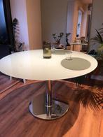 Glazen tafel rond design, Huis en Inrichting, Ophalen, Gebruikt, 50 tot 100 cm, 100 tot 150 cm