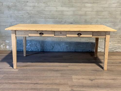 Oud Grenen boerentafel - 200 x 89 cm + 79 cm hoog / 2 lades, Huis en Inrichting, Tafels | Eettafels, Zo goed als nieuw, 50 tot 100 cm
