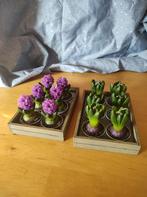 Set van 2 decoratieve kaarsen paarse bloemen mini hyacinth, Huis en Inrichting, Ophalen, Bruin, Zo goed als nieuw, Kaars